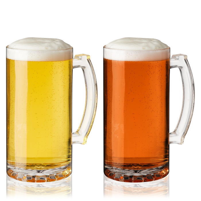 True Beer Glasses, Extra Large Beer Mugs with Handles, Thick Glass Steins for Lagers, Pilsners, Stouts, Root Beer, Birthday Gifts for Men, Game Night, Happy Hour, Home Bar, 26 oz, Set of 2