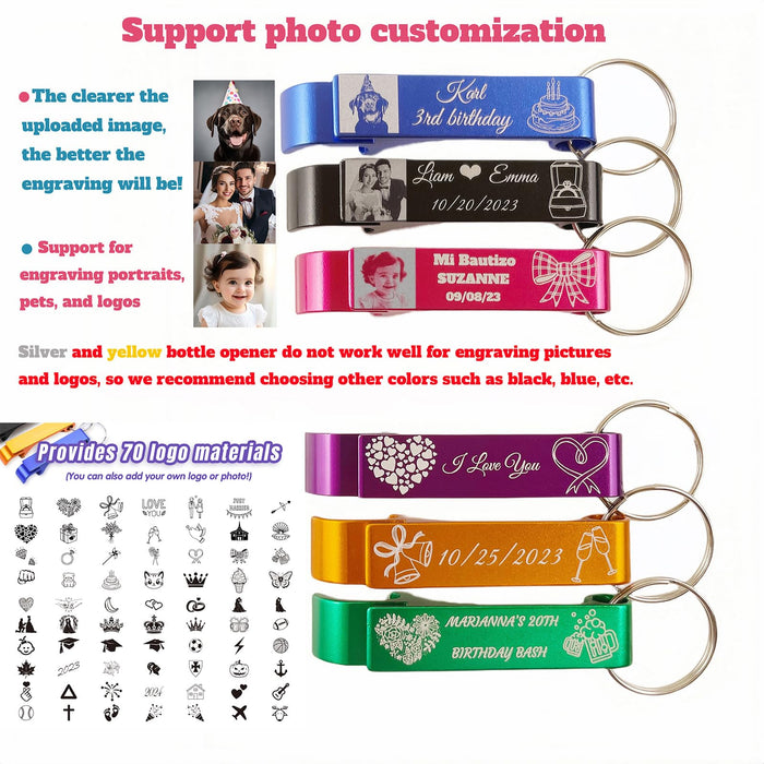 100pcs Personalized Bottle Opener - Custom Bottle Opener Keychain for Wedding, Anniversary, party,Support for Customized Logos.