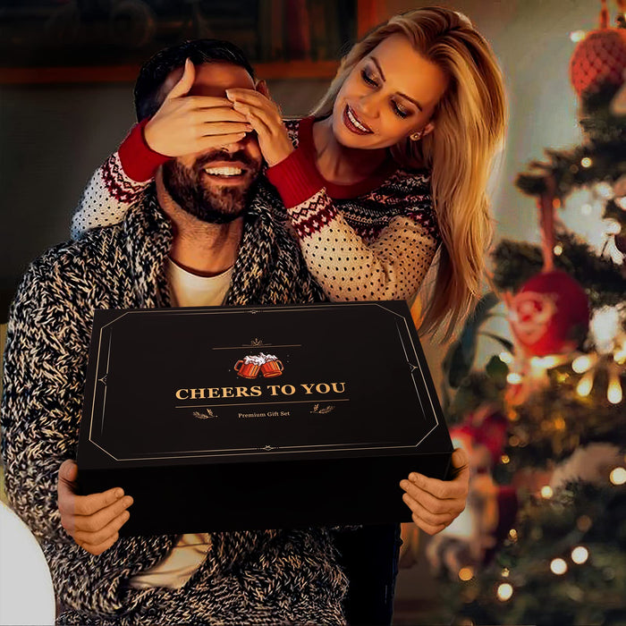 ELSEULAR Beer Gifts for Men, Gift Basket for Beer Lovers, Gifts Box for Dad Husband Boyfriend Grandpa, Anniversary Wedding Birthday Gifts for Him incl. Beer Glass Bottle Opener Coaster Keychain