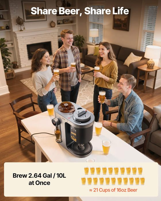 VEVOR Automatic Home Beer Brewer, 3.43 Gal All-in-One Home Brew Machine, 1500W Power Electric Beer Maker Machine with Mash Boil Device, 304 Stainless Steel Inner Tank, Auto Temp & Pressure Control