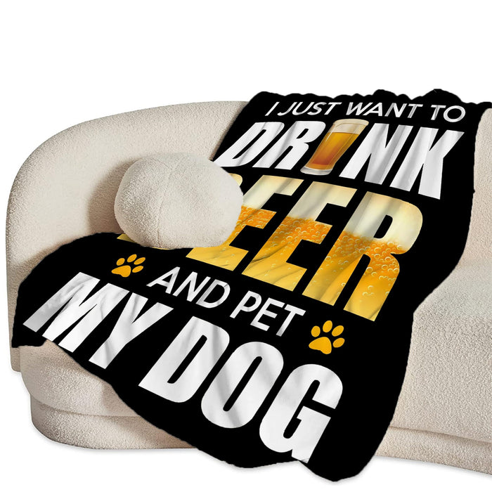 Funny Beer and Dog Throw Blanket - Gifts and Decor for Men Women Adults - Soft Warm Cozy Fleece for Couch Sofa Bed 50"x40"
