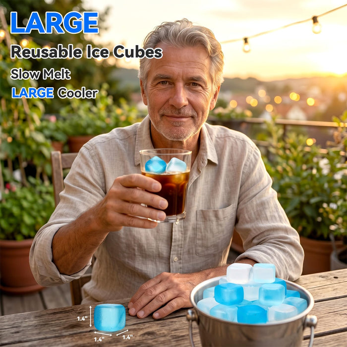 1.4“ Inch Large Reusable Ice Cubes, 100 Pack