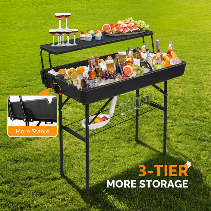 VINGLI Portable Cooler Table with Extra Storage Shelf, Alloy Steel, Black, Picetable Model
