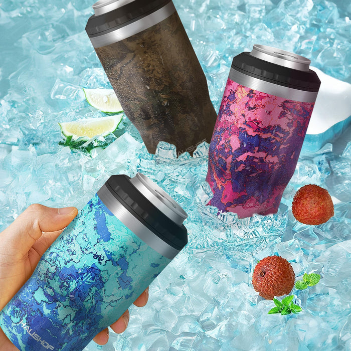 HAUSHOF Can Cooler, 12 oz Slim Can Cooler, 4 in 1 Insulated Beer Can Cooler, Fits for 12 oz Standard Can, Slim Can & Beer Bottle, Perfect for Camping, Beach, Picnic