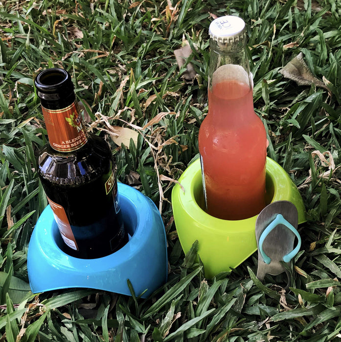 Mookundy - Sand Beach Cup Holders with Stainless Steel Bottle Opener. Portable Sand Coaster | 4 Pack