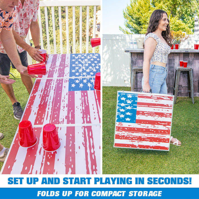 GoPong 8 Foot Portable Beer Pong / Tailgate Tables (Black, Football, American Flag, or Custom Dry Erase)