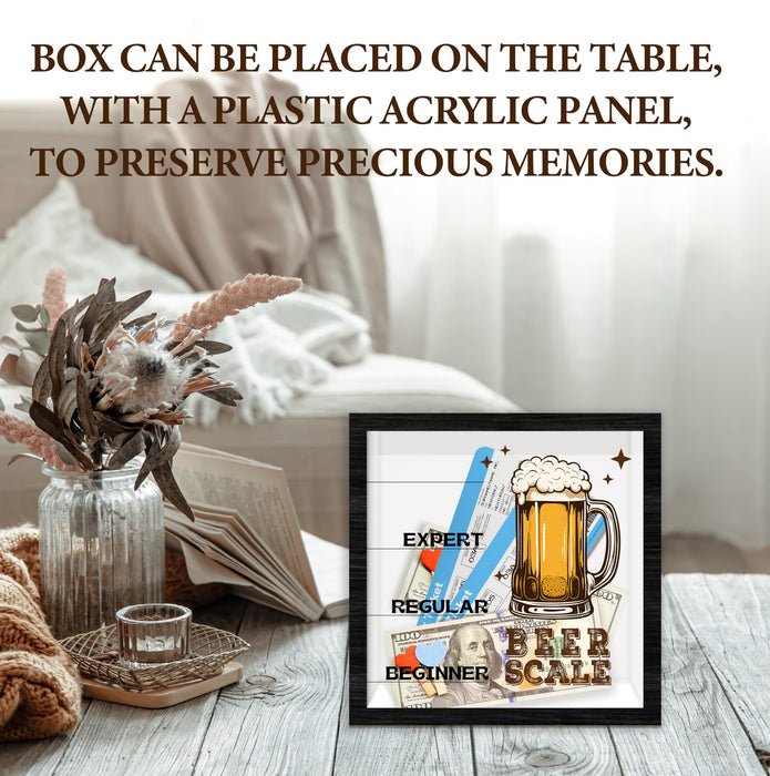 HRIOROII Beer Scale Shadow Box With Slots, Bottle Cap Catcher Boxes Frame 8x8 Inches Decorations For Bar Home, Keep Sake Box For Memories, Funny Gifts For Beer Lovers, Shadow Boxes Display Cases -23