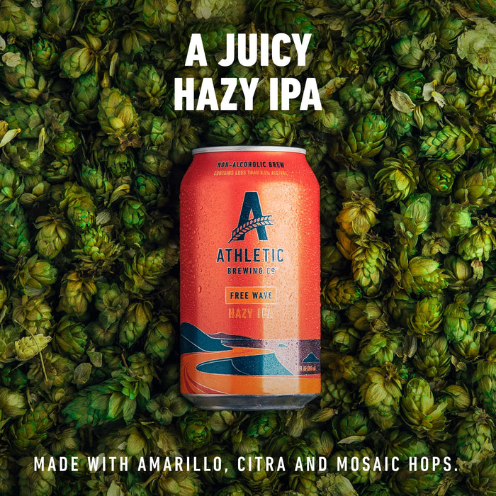Athletic Brewing Company Craft Non-Alcoholic Beer - 6 Pack x 12 Fl Oz Cans - Free Wave Hazy IPA - Low-Calorie, Award Winning - Loaded with Amarillo, Citra, and Mosaic Hops