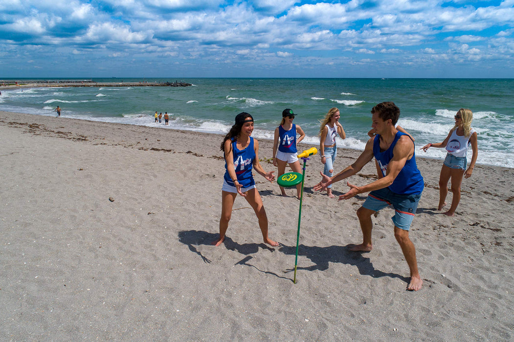 Bottle Bash Outdoor Flying Disc Game Set – Disc Toss Game for Family, Adult & Kids, Backyard and Beach Game - Frisbee Target Lawn Game with Poles & Bottles (Beersbee & Polish Horseshoes)
