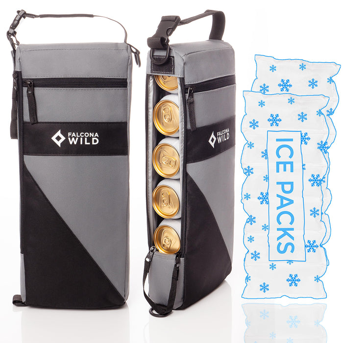 Falcona Wild Golf Cooler Bag Plus 2 Ice Packs - Keeps Drinks Cold for Hours - Holds 6 Cans - Fits Discreetly in Golf Bags - Insulated Beer Sleeve and Cooler Accessories