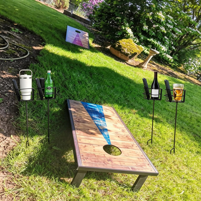 Outdoor Cup Holders, Heavy Duty Metal Beach Drink & Phone Holder Stakes Set