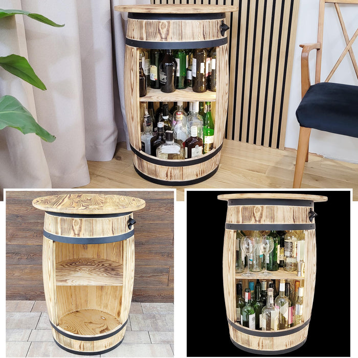 weeco Wooden Barrel Home Bar with Table Top and LED Lights - Wine Bar Table - Table Bar - Alcohol Cabinet - Living Room Decoration Table - Wine Cabinet Man and Woman 80 x 50 cm