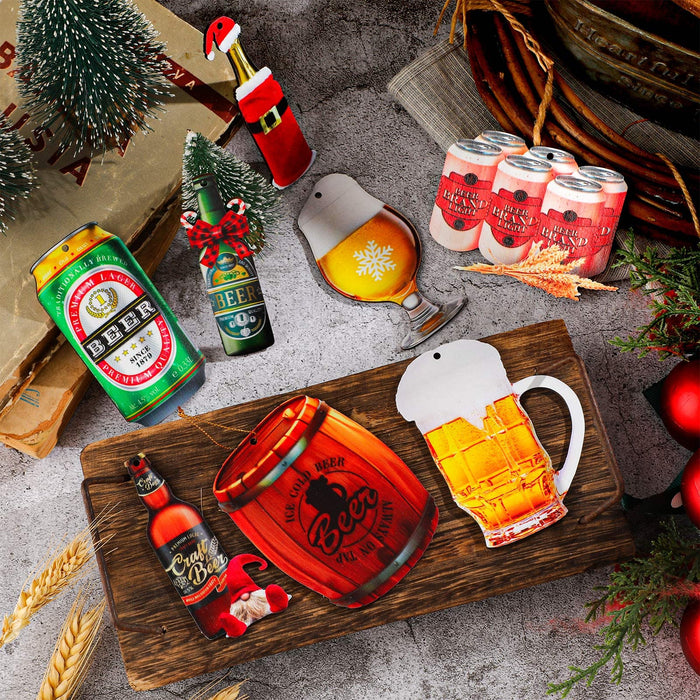 30 Pieces Beer Christmas Tree Ornaments Funny Wine Bottle Ornaments Wooden Whiskey Champagne Bottle Beer Ornaments for Christmas Tree Hanging Ornaments Home Party Favor