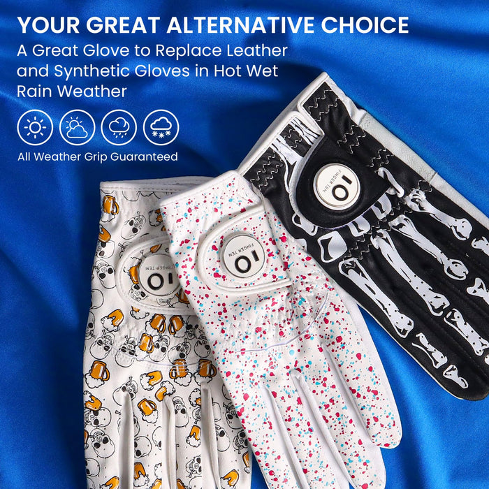 FINGER TEN Colorful Golf Gloves Men All Weather Grip 1 Pack(Beer, L, Left)