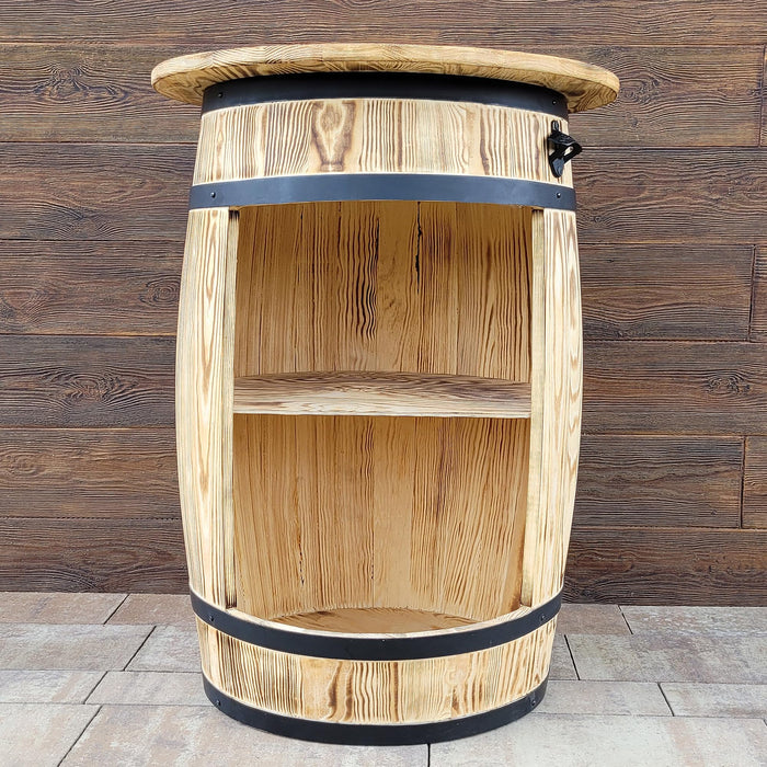 weeco Wooden Barrel Home Bar with Table Top and LED Lights - Wine Bar Table - Table Bar - Alcohol Cabinet - Living Room Decoration Table - Wine Cabinet Man and Woman 80 x 50 cm