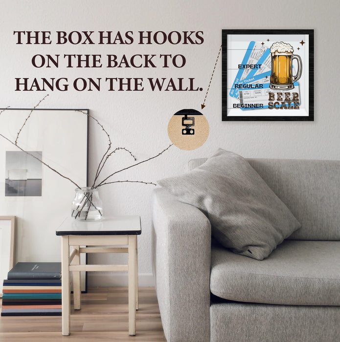 HRIOROII Beer Scale Shadow Box With Slots, Bottle Cap Catcher Boxes Frame 8x8 Inches Decorations For Bar Home, Keep Sake Box For Memories, Funny Gifts For Beer Lovers, Shadow Boxes Display Cases -23