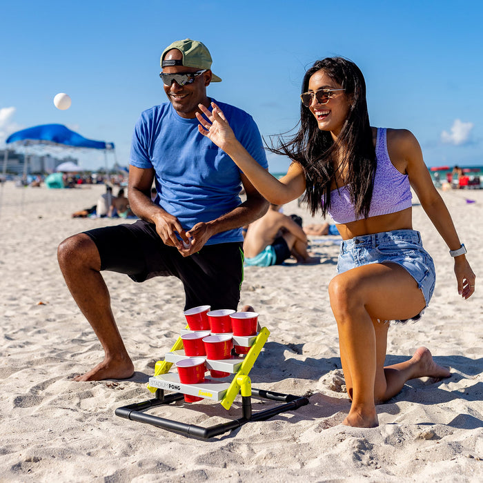 Franklin Sports Stadium Cup Pong Set - Jumbo 6 Cup Pong Game Set with Cups + Stand - Fun Indoor + Outdoor Tailgate Game