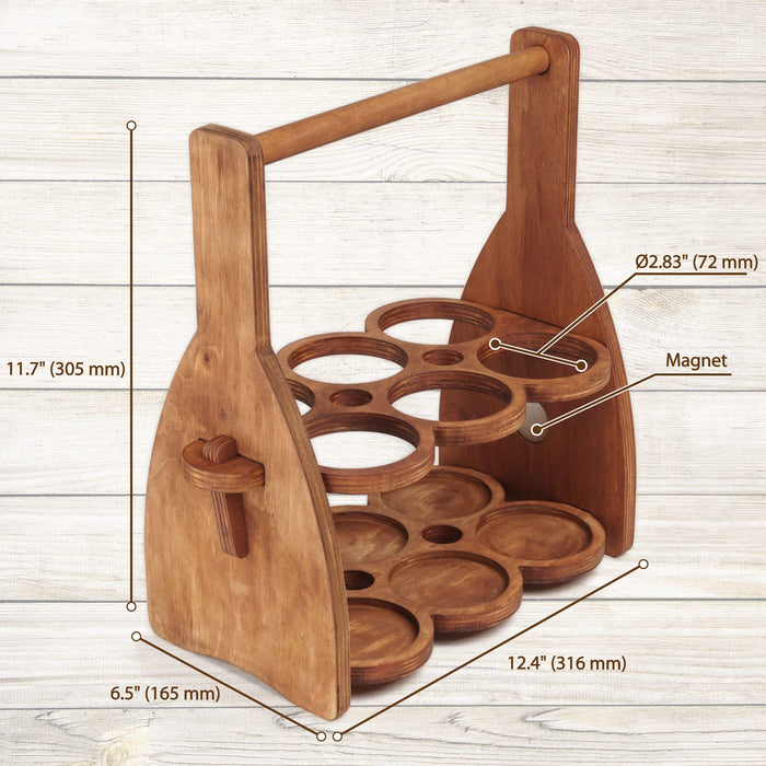 ROSTMARYGIFT Wooden 6-Bottle Beer Caddy - Collapsible Drink Holder - Beer Lover Gifts for Men, Him, Dad - Six Pack Wood Beer Carrier Basket Tote Organizer - Valentine's Day Gift