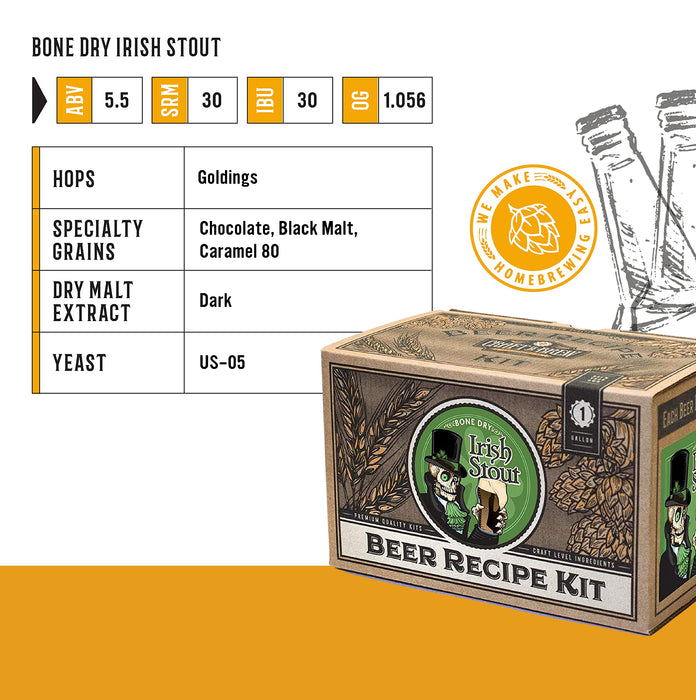 Craft A Brew Recipe Kit - Bone Dry Irish Stout Refill - 1 Gallon - Ingredients for Home Brewing Beer