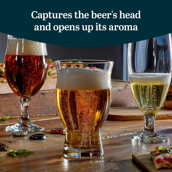 Libbey Craft Brews Nucleated Pint Beer Glasses, Dishwasher Safe Pint Glasses Set of 4 for Light Beers, Stouts, Laser Etching Nucleated Beer Glasses