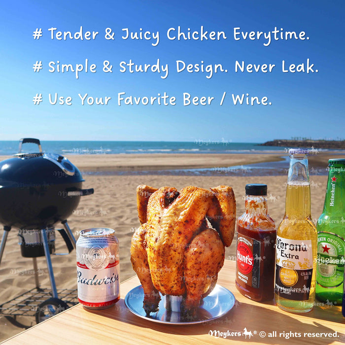 Meykers Beer Can Chicken Holder [New Upgraded] 2 Pack | for Grill Smoker Oven | Vertical Beer Butt Chicken Stand Roaster | Made of 304 Stainless Steel Dishwasher Safe | BBQ Rack Barbeque Accessories