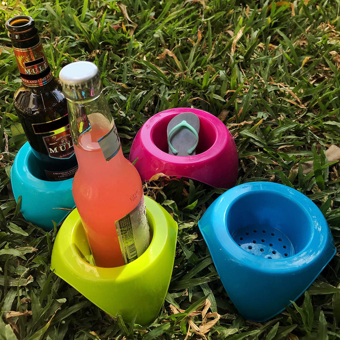 Mookundy - Sand Beach Cup Holders with Stainless Steel Bottle Opener. Portable Sand Coaster | 4 Pack
