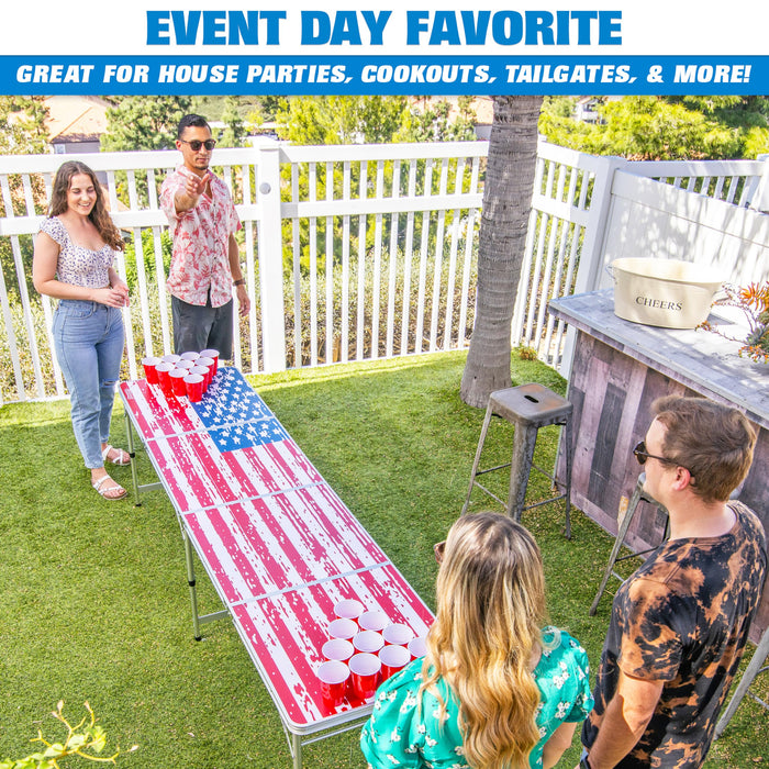 GoPong 8 Foot Portable Beer Pong / Tailgate Tables (Black, Football, American Flag, or Custom Dry Erase)
