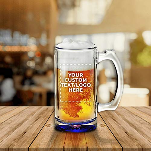 100 Libbey Beer Mugs Set, 12 oz. - Customizable Text, Logo - Groomsmen Glassware - Blue - The Beer Connoisseur® Store