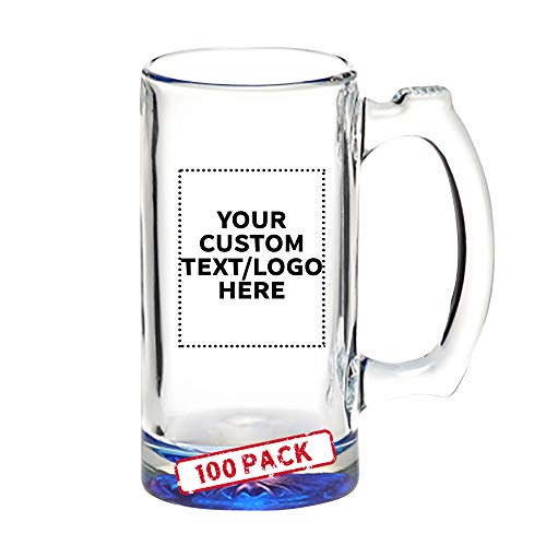 100 Libbey Beer Mugs Set, 12 oz. - Customizable Text, Logo - Groomsmen Glassware - Blue - The Beer Connoisseur® Store