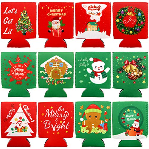 12 Christmas Can Cooler Sleeves Funny Neoprene Beer Can Covers for Christmas Party Supplies - The Beer Connoisseur® Store