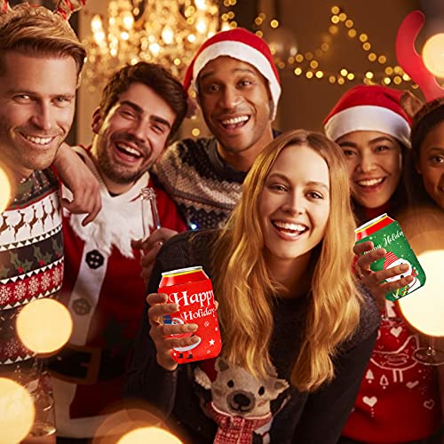 12 PACK Christmas Beer Can Cooler Sleeves, Neoprene Can Sleeves Soda Beer Caddies Collapsible Reusable Thermocoolers for Christmas Party Decorations Supplies Christmas Koozies - The Beer Connoisseur® Store