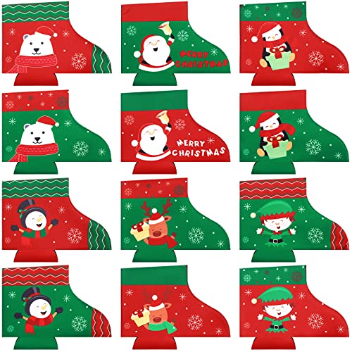 12 Pcs Christmas Beer Can Coolers Sleeves Bulk Christmas Boot Bottle Jacket Xmas Holiday Can Insulated Covers Slim Neoprene Bottle Sleeve for Christmas Party Decorations Supplies - The Beer Connoisseur® Store