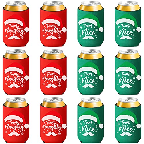 12 Pieces Christmas Beer Can Coolers Sleeves Team Naughty or Nice Xmas Drink Coolers Christmas Neoprene Can Cooler Sleeves for 12 oz Beer Can Beverage Bottle Holiday Party Decorations Supplies - The Beer Connoisseur® Store