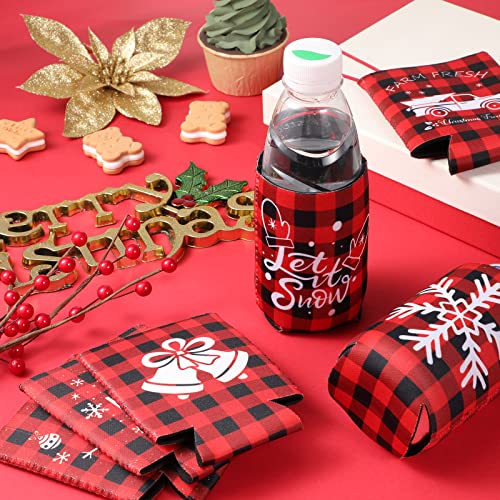15 Pieces Christmas Beer Can Coolers Sleeves, Red Black Plaid Xmas Holiday Beverages Can Neoprene Coolers Insulated Covers for Winter Christmas Party Decorations Supplies - The Beer Connoisseur® Store