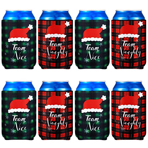 16 Pcs Christmas Can Coolers Sleeves Xmas Neoprene Drink Holders Buffalo Plaid Team Naughty Team Nice Can Cooler Sleeves Insulator Sleeve Cup Holder for Christmas Holiday Party Favor Gifts, 2 Styles - The Beer Connoisseur® Store