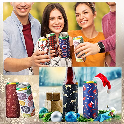 16 Pieces Christmas Beer Can Sleeves Cooling Insulated Beer Cup Sleeves Santa Claus Elk Snowman Stocking Can Cooler Sleeves Reusable Drink Sleeves Christmas Slim Can Cover for Christmas Tools Supplies - The Beer Connoisseur® Store