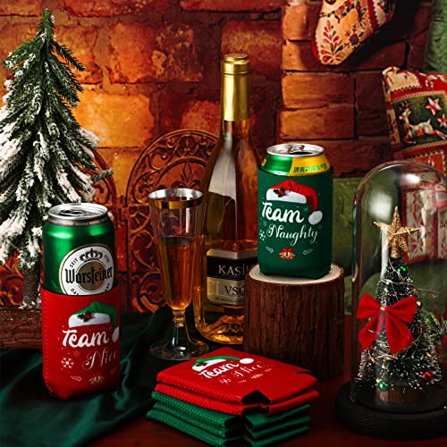 24 Pcs Christmas Beer Can Coolers Sleeves Xmas Neoprene Drink Holders Team Naughty Team Nice Can Sleeves Holiday Can Insulated Covers for Canned Beverages Bottle Drink Party Decors (Red and Green) - The Beer Connoisseur® Store