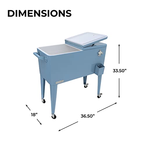 Permasteel 80-Qt Classic Outdoor Patio Cooler for Outside Outdoor Beverage Cooler Bar Cart, Rolling Cooler with Wheels & Handles, Retro Design, Blue