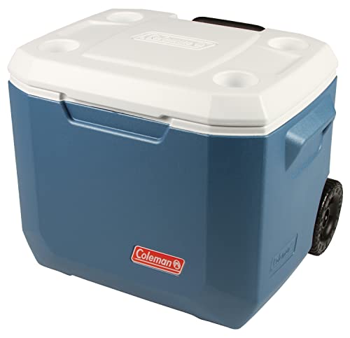 Coleman Portable Cooler with Wheels Xtreme Wheeled Cooler, 50-Quart, Blue/White