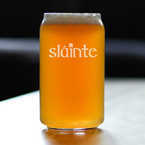 Slainte - Irish Cheers - Beer Can Pint Glass - Funny St Patricks Day Party Decor or Gifts for Men & Women - 16 oz Cup