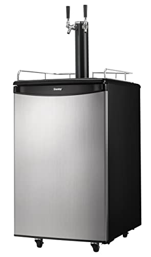 Danby DKC054A1BSL2DB 5.4 Cu.Ft. Double Tap Kegerator, Auto Defrost and Mechanical Thermostat, Keg Cooler with Scratch-Resistant Worktop and Reversible Door Hinge, Steel