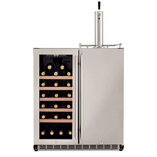 HCK Wine Cooler Fridge and Kegerator 2in1 Outdoor Refrigerator,Cellar Freestanding Refrigerator and keg fridge with tap with Digital Touch Display & Stainless Steel & Triple-Layer Tempered Glass Door