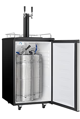Danby DKC054A1BSL2DB 5.4 Cu.Ft. Double Tap Kegerator, Auto Defrost and Mechanical Thermostat, Keg Cooler with Scratch-Resistant Worktop and Reversible Door Hinge, Steel