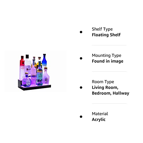 BarSquad LED Lighted Bar Shelf - 16in, 2 Step Illuminated Liquor Bottle Display Shelf with Multicolor Lighting Modes, Wireless Remote