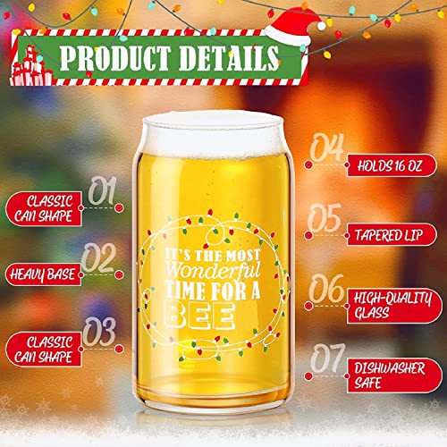 4 Pcs Can Glass Funny Christmas Cups Present for Women Men It's The Most Wonderful Time to a Drink Glasses Stainless Steel Bottle Opener Clear Mugs with Gift Box and Raffia - The Beer Connoisseur® Store