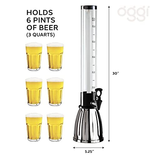 OGGI Beer Tower 3L/100oz - Beverage Dispenser with Spigot & Ice Tube, Margarita Tower, Mimosa Tower, Perfect Drink Dispensers for Parties, Drink Tower, Holds 6 Pints of Beer – Stainless