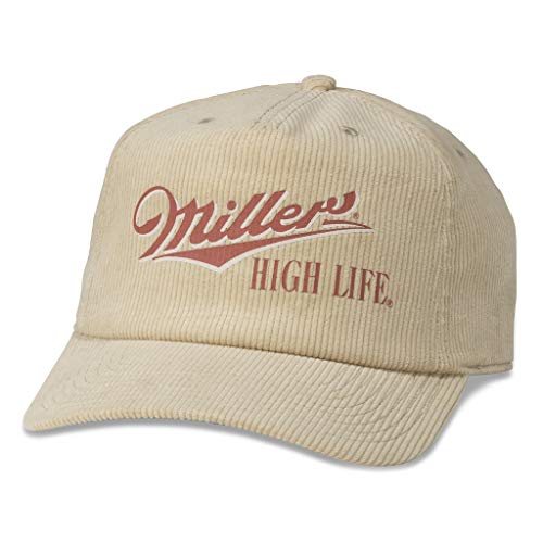 AMERICAN NEEDLE Miller High Life Beer Baseball Adjustable Dad Hat, Printed Corduroy, Khaki (MILLER-2006B-KHAK)