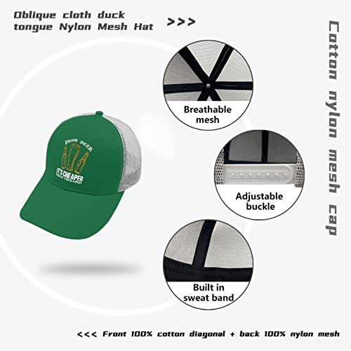 Baseball Caps Drink Beer It's Cheaper Than Therapy Beer Dad Hats, Vintage Dad Hat for Women Green
