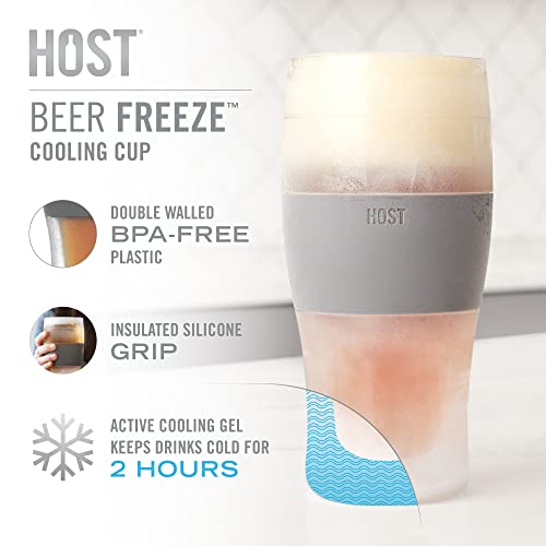 Host Freeze Beer Glasses, 16 ounce Freezer Gel Chiller Double Wall Plastic Frozen Pint Glass, Set of 2, Grey