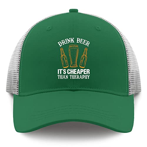 Baseball Caps Drink Beer It's Cheaper Than Therapy Beer Dad Hats, Vintage Dad Hat for Women Green